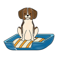 Sticker - cute dog in the bed character vector illustration design