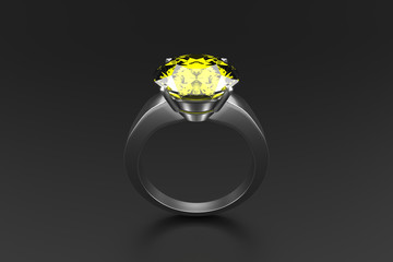 Poster - 3D rendering Luxury diamonds ring on black background