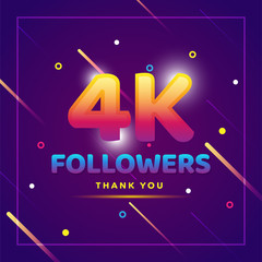 Sticker - 4k or 4000 followers thank you colorful background and glitters. Illustration for Social Network friends, followers, Web user Thank you celebrate of subscribers or followers and likes