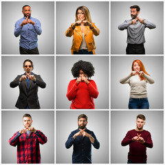 Sticker - Group of mixed people, women and men annoyed with bad attitude making stop sign with hand, saying no, expressing security, defense or restriction, maybe pushing