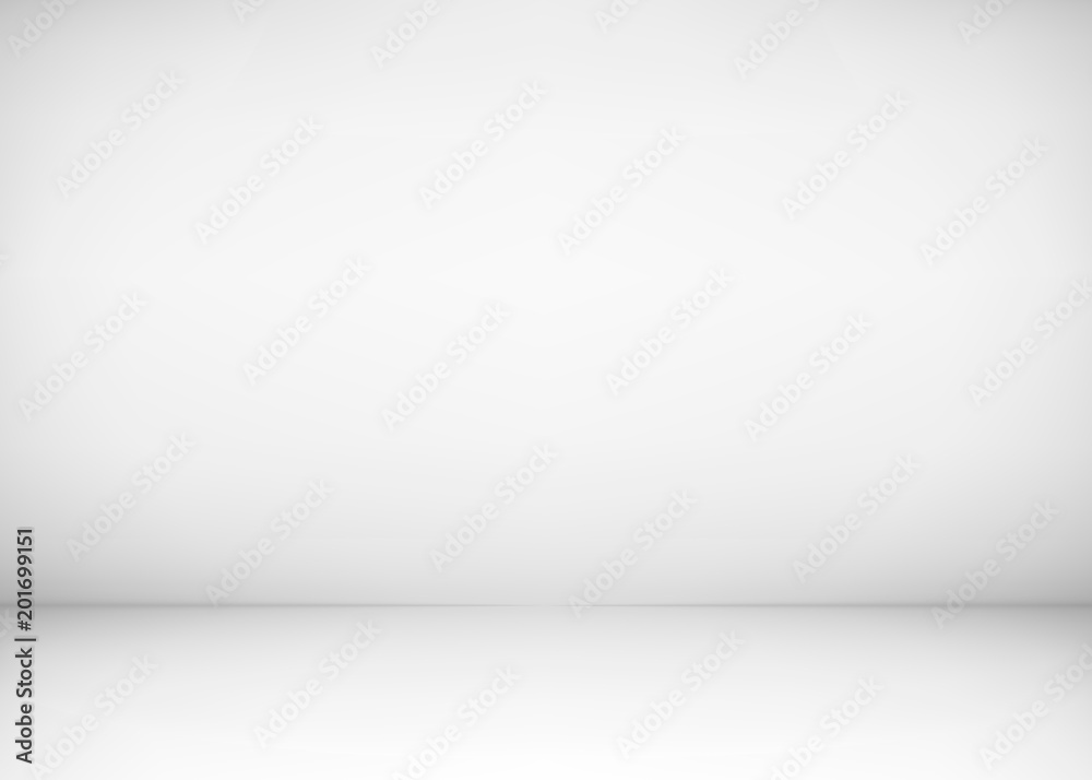 Empty studio room interior. White wall and floor background. Clean workshop for photography or presentation. Vector illustration - obrazy, fototapety, plakaty 