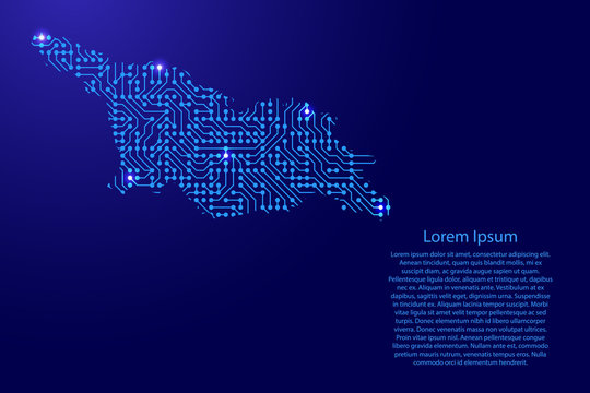 Map Georgia from printed board, chip and radio component with blue star space on the contour for banner, poster, greeting card, of vector illustration.