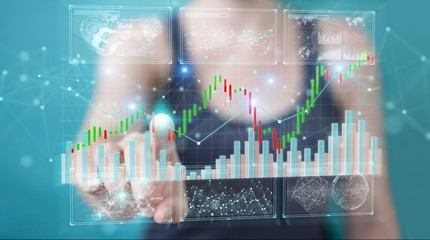 Aufkleber - Businessman using 3D rendering stock exchange datas and charts