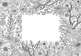 Wall Mural - Hand drawing background with flowers and plants, Doodle Floral pattern