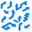 Blue arrows. Isometric set of 3d icons