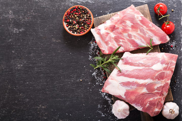 fresh pork ribs with ingredients for cooking