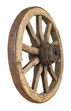 Rustic Old Wooden Wagon Wheel From Behind
