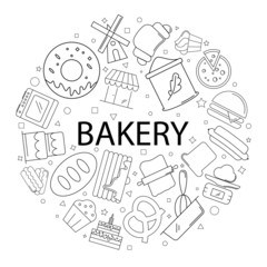 Sticker - Vector bakery pattern with word. Bakery background