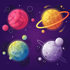 Wall Mural - set of cartoon planets in space. vector illustration. modern design