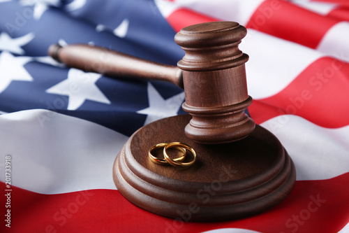Judge Gavel With Wedding Rings And American Flag Buy This Stock