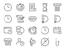 History And Time Management Icon Set. Included The Icons As Anti-Aging, Revert, Time, Reverse, U-turn, Time Machine, Waiting, Reschedule And More
