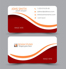Wall Mural - Business card template. Flat vector design. Creative horizontal template. Vector illustration. Red and orange color.