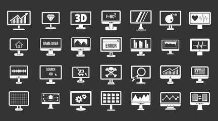 Poster - Monitor icon set vector white isolated on grey background 