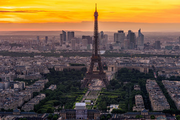  Skyline of Paris with Eiffel Tower at sunset in Paris, France