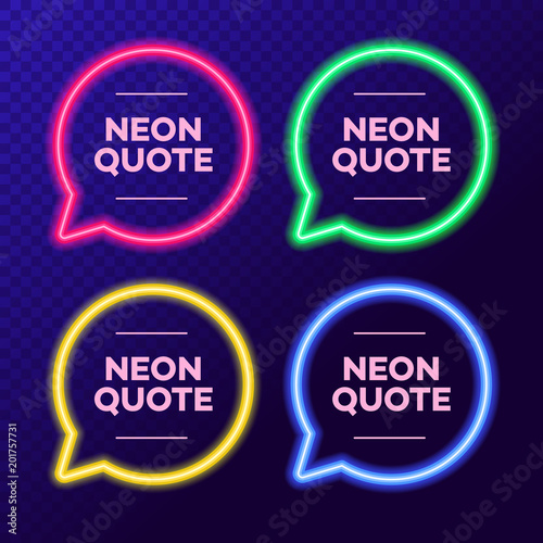 Vector Illustration Neon Quote Bubble Frame Set On Transparent