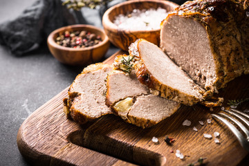 Roast pork meat with spices and herbs.  