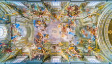 The Painted Vault With The "Apotheosis Of Saint Ignatius" By Andrea Pozzo, In The Church Of Saint Ignatius Of Loyola In Rome, Italy.