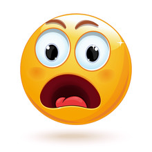 Shocked Face Emoji. Cute Surprised And Frightened Face Emoticon. Panic Emoticon. Vector Illustration Isolated On White Background