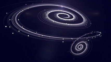 Poster - Magic wavy rings with small beads on a dark background. 3d rendering