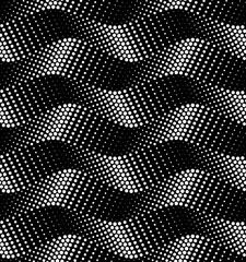 Wall Mural - Vector seamless texture. Modern geometric background. Monochrome repeating pattern with curved wavy lines of dots.