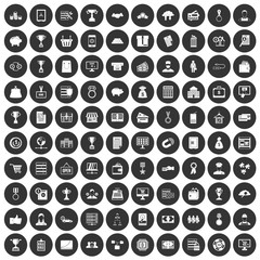 Poster - 100 business icons set in simple style white on black circle color isolated on white background vector illustration