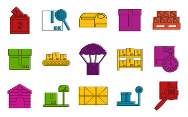 Poster - Boxes icon set. Color outline set of boxes vector icons for web design isolated on white background