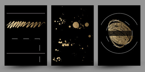 Aufkleber - set of banners with gold texture abstract decoration formed by blots on the black background.