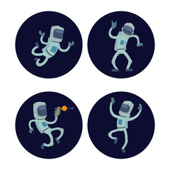 Wall Mural - Astronaut in space vector character having fun spaceman galaxy cosmos atmosphere astronautics system fantasy traveler man.