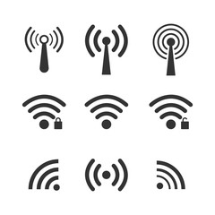 Wall Mural - set of wireless wifi icons, isolated on white background. vector illustration.