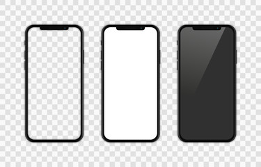 Poster - realistic smartphone. set realistic smartphone. phone black. flat cartoon design, vector illustratio