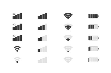 Wall Mural - mobile phone system icons. wifi signal strength, battery charge level. vector illustration.