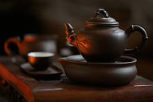 China Teapot And Cups On Tea Ceremony