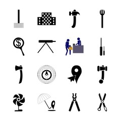 icon Instruments And Tools with stars, garage tool, shape, umbrella and resturant