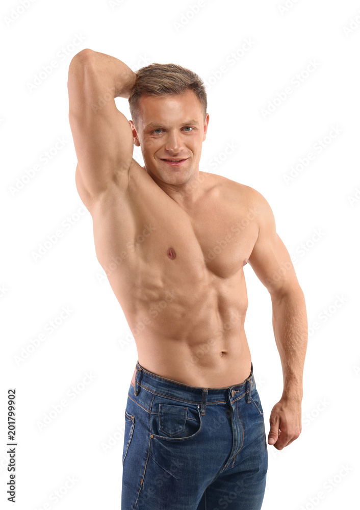 Muscular man on white background
