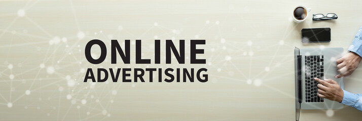 Poster - ONLINE ADVERTISING Business team work with financial reports banner with copy space
