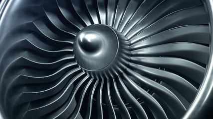 Wall Mural - 3d rendering jet engine, close-up view jet engine blades. 4k animation