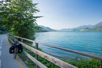 Wall Mural - Cycle touring in Italy, Via Claudia Augusta at Caldonazzo lake