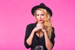 © satura_ - fashion studio portrait of beautiful sensual woman with blond hair with evening makeup.