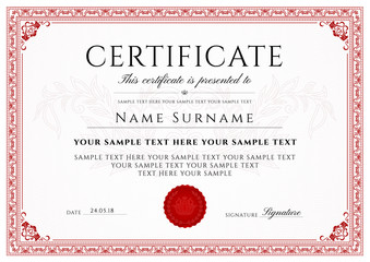 certificate, diploma of completion (design template, white background) with frame, border, light gui