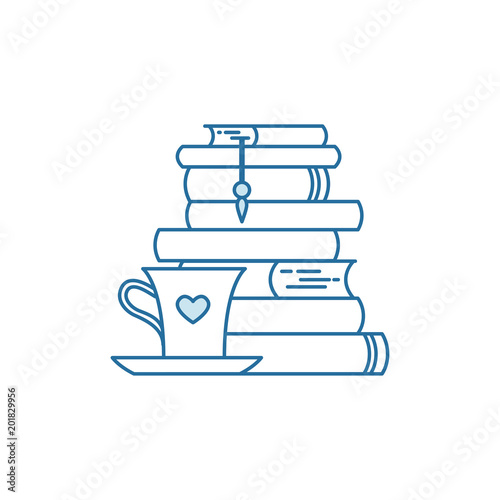 Download Pile of books and coffee or tea cup with heart symbols. I ...