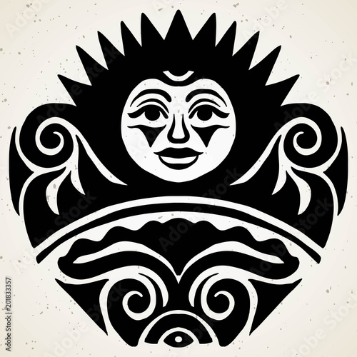 Tribal God Mask With Alpha And Omega Symbol Vector Illustration