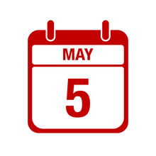 5 May Calendar Red Icon. Five