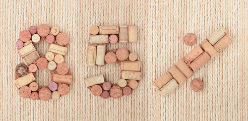 Wall Mural - Number eighty five 85 %  percent made of wine corks on sea twine background. Sale Banner