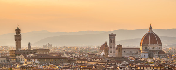 Fototapete - Aerial view of Florence with the Basilica Santa Maria del Fiore (Duomo), Tuscany, Italy
