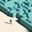 Business Challenge - Labyrinth Ahead. A person standing at the entrance to a maze. Conceptual vector illustration.