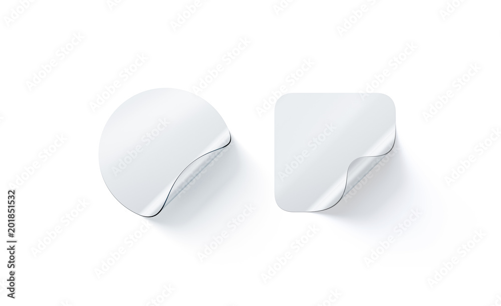 Blank Rounded Square Sticker Blank transparent round and square adhesive stickers mock up with ...
