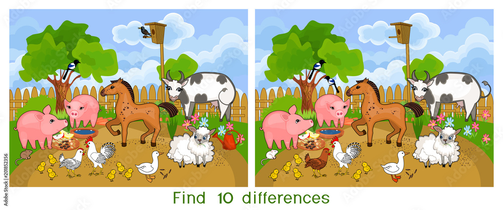 Find ten differences. Game for children with farm animals Stock Vector ...