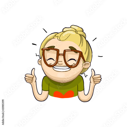 Happy Smiling Cartoon Girl With Thumbs Up Vector Isolated Illustration Of A Character Stock Vector Adobe Stock