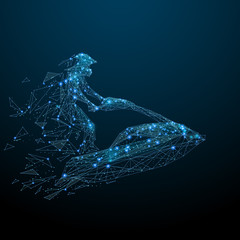 Aufkleber - Abstract image of ski jet in the form of a starry sky or space, consisting of points, lines, and shapes in the form of planets, stars and universe. Vector sport illustration with destruction