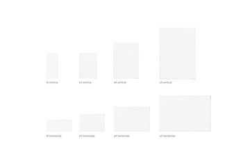 Fototapete - BLank white vertical and horizontal different size flyers, isolated, 3d rendering. Clear empty brochures mockups set top view. Book cover and flier inside, copy space.